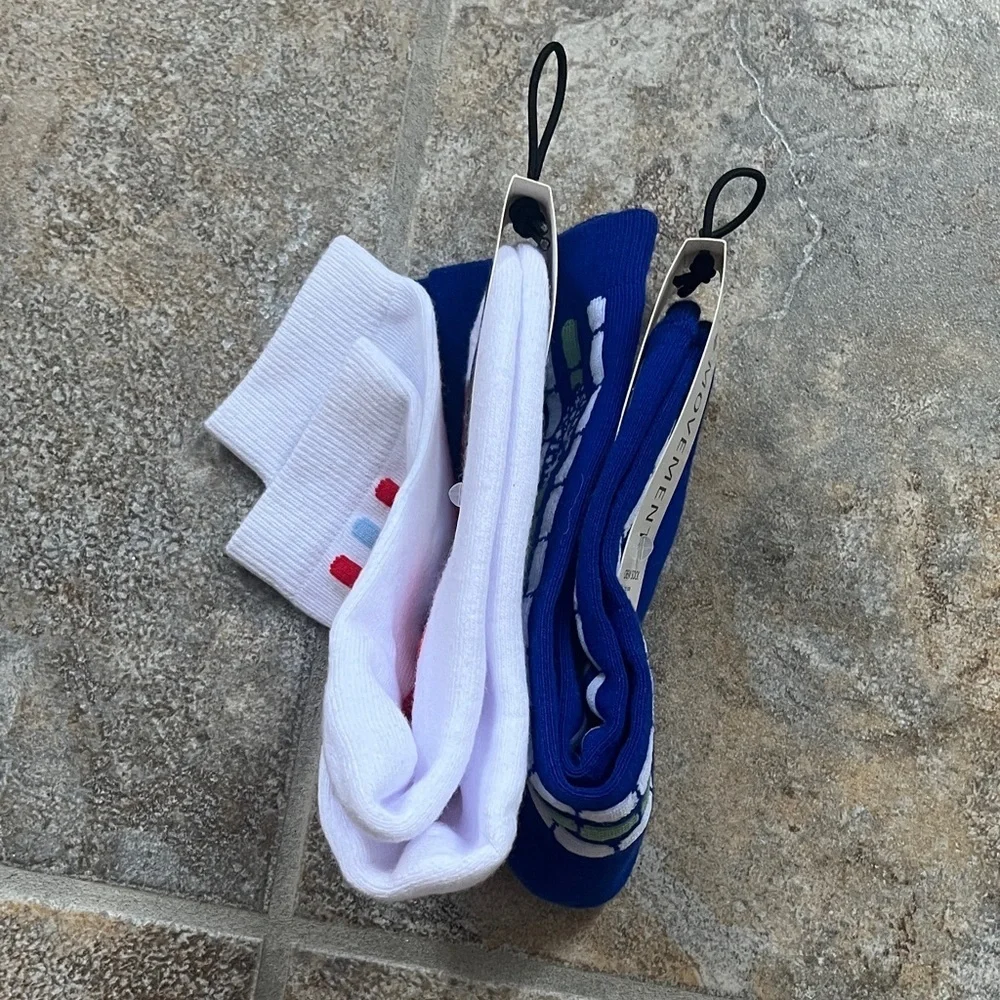 Free People Fast Lane Crew Socks, Bundle of 2 Pairs, White and Blue NWT